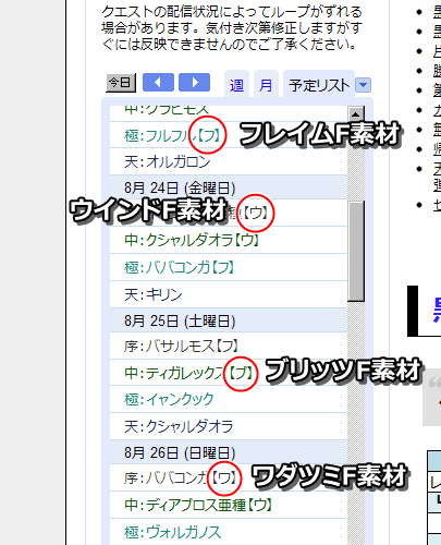 天嵐防具素材と優先依頼をGoogleカレンダーに入力してみました